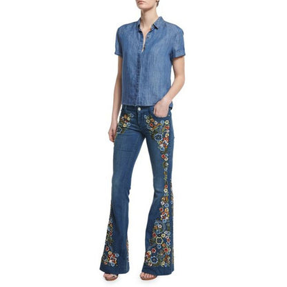 Funki Findz | Pants | Women's Boho Hippy Flared Flower Jeans