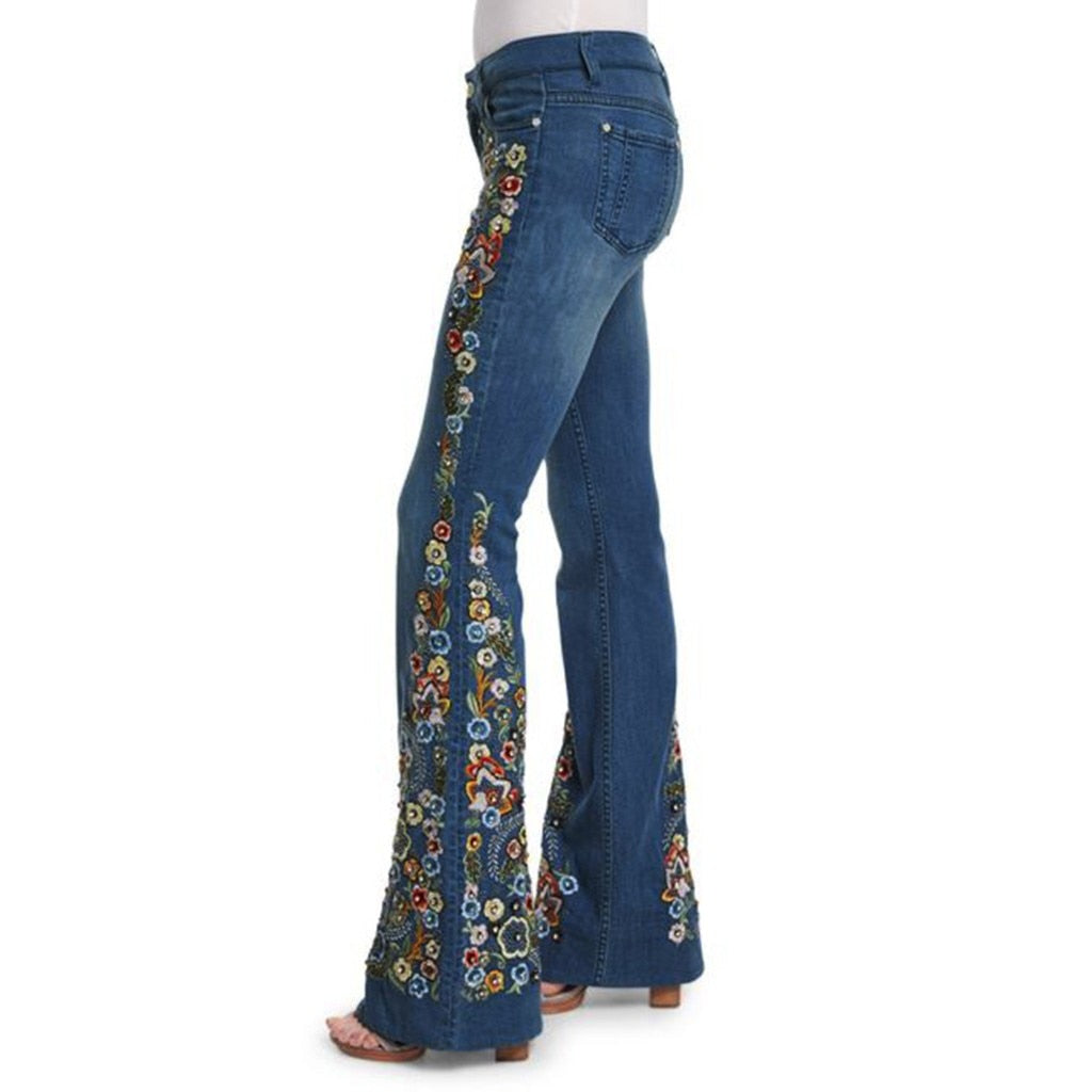 Funki Findz | Pants | Women's Boho Hippy Flared Flower Jeans