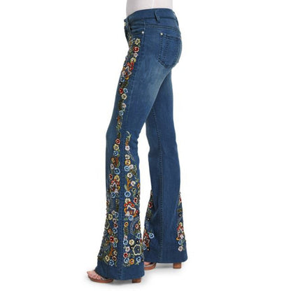 Funki Findz | Pants | Women's Boho Hippy Flared Flower Jeans
