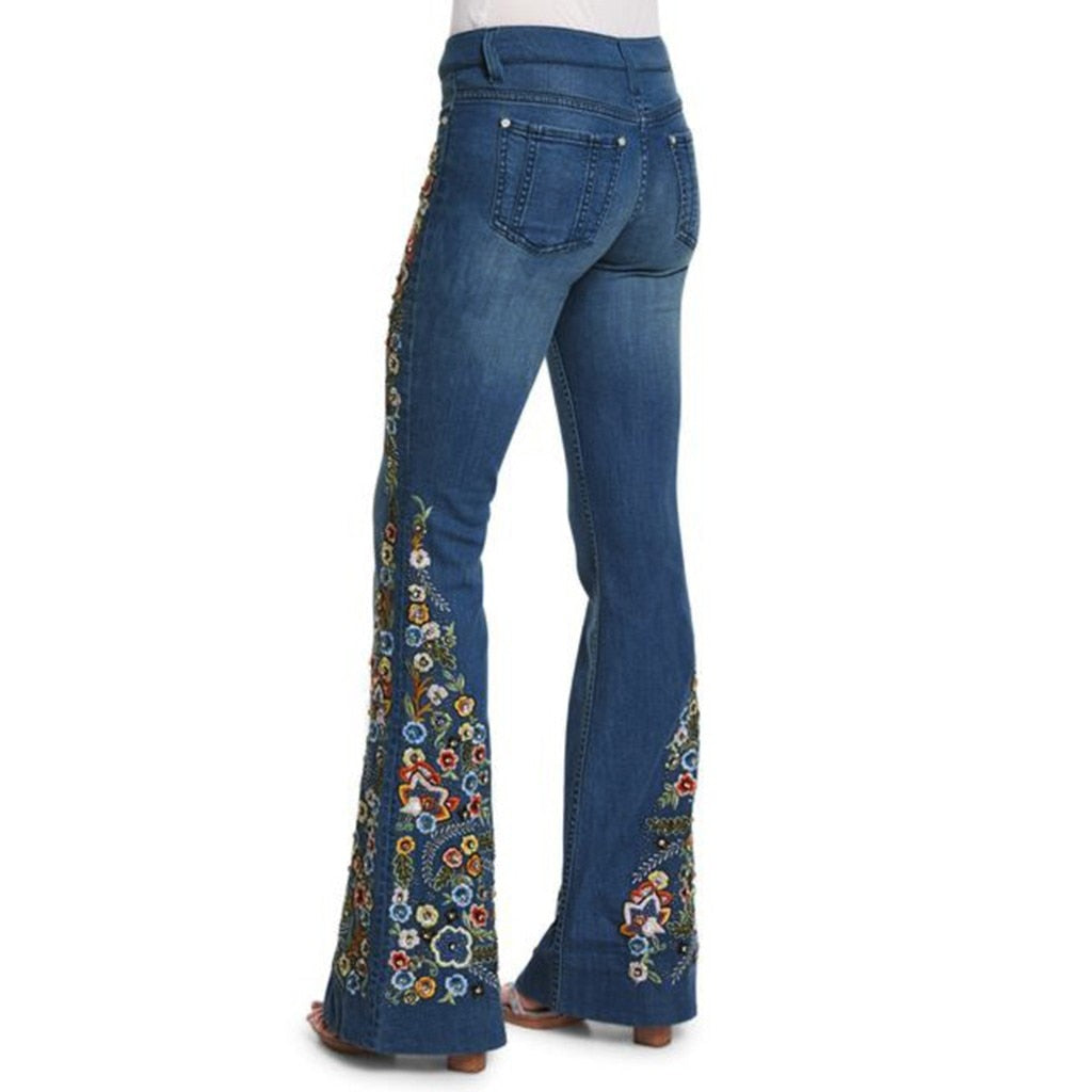 Funki Findz | Pants | Women's Boho Hippy Flared Flower Jeans