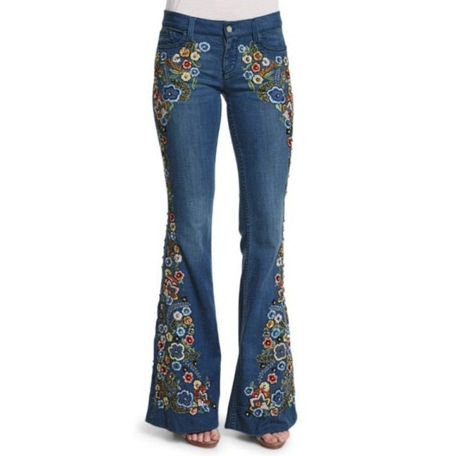Funki Findz | Pants | Women's Boho Hippy Flared Flower Jeans