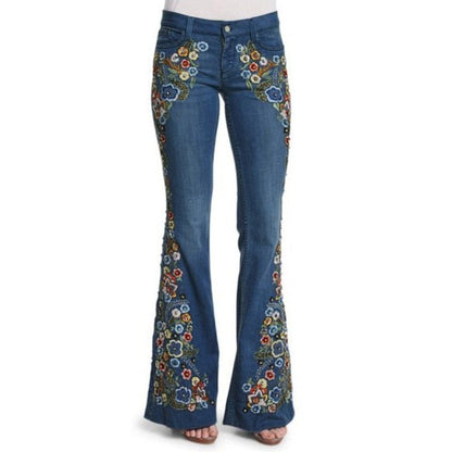 Funki Findz | Pants | Women's Boho Hippy Flared Flower Jeans