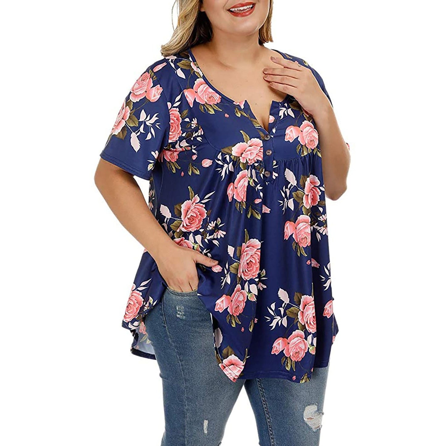 Funki Findz | Shirts | Women's Plus Floral Print, Loose Fit Tops