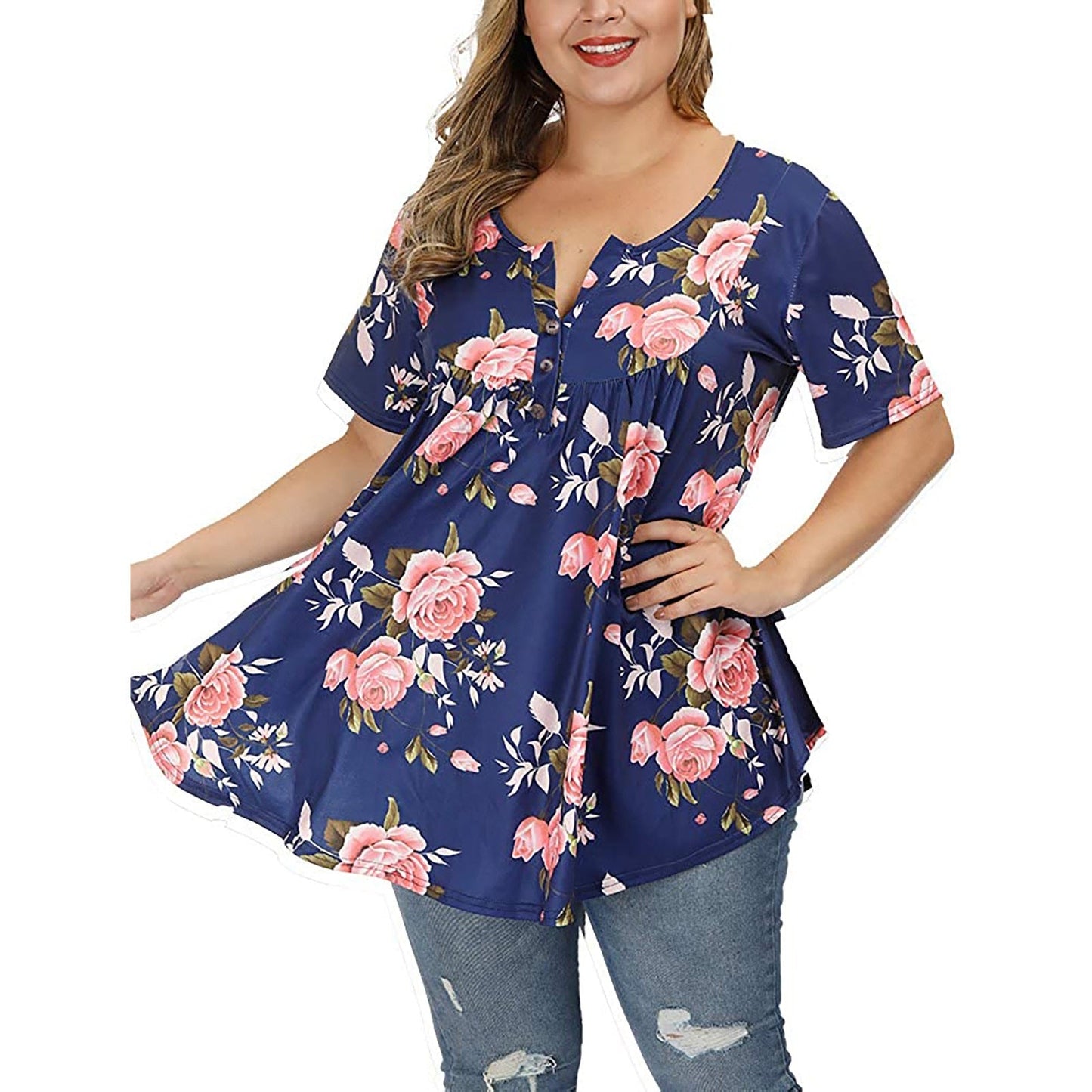Funki Findz | Shirts | Women's Plus Floral Print, Loose Fit Tops