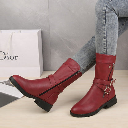 Funki Findz | Boots | Women's Buckle Strap Low Heel Biker Boot