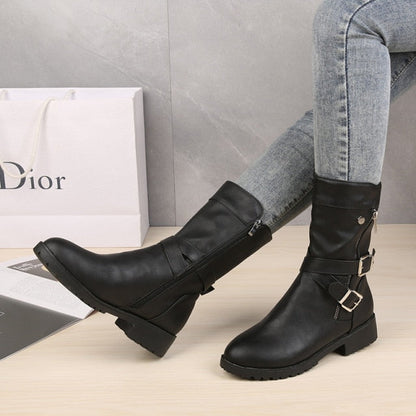 Funki Findz | Boots | Women's Buckle Strap Low Heel Biker Boot