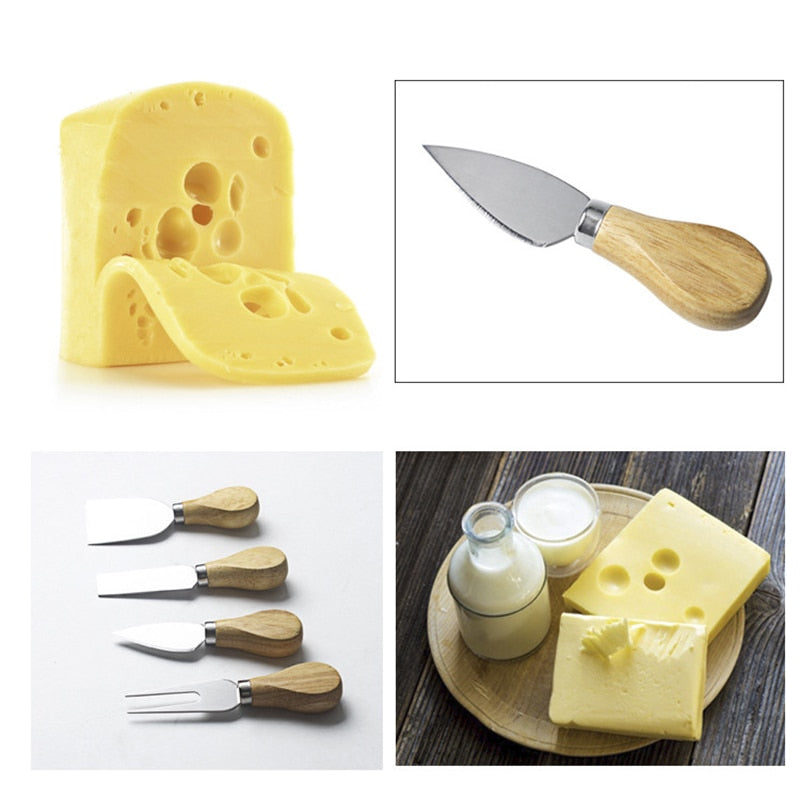 Funki Findz | Cheese Knives | Wood Handled 4 Pcs Set