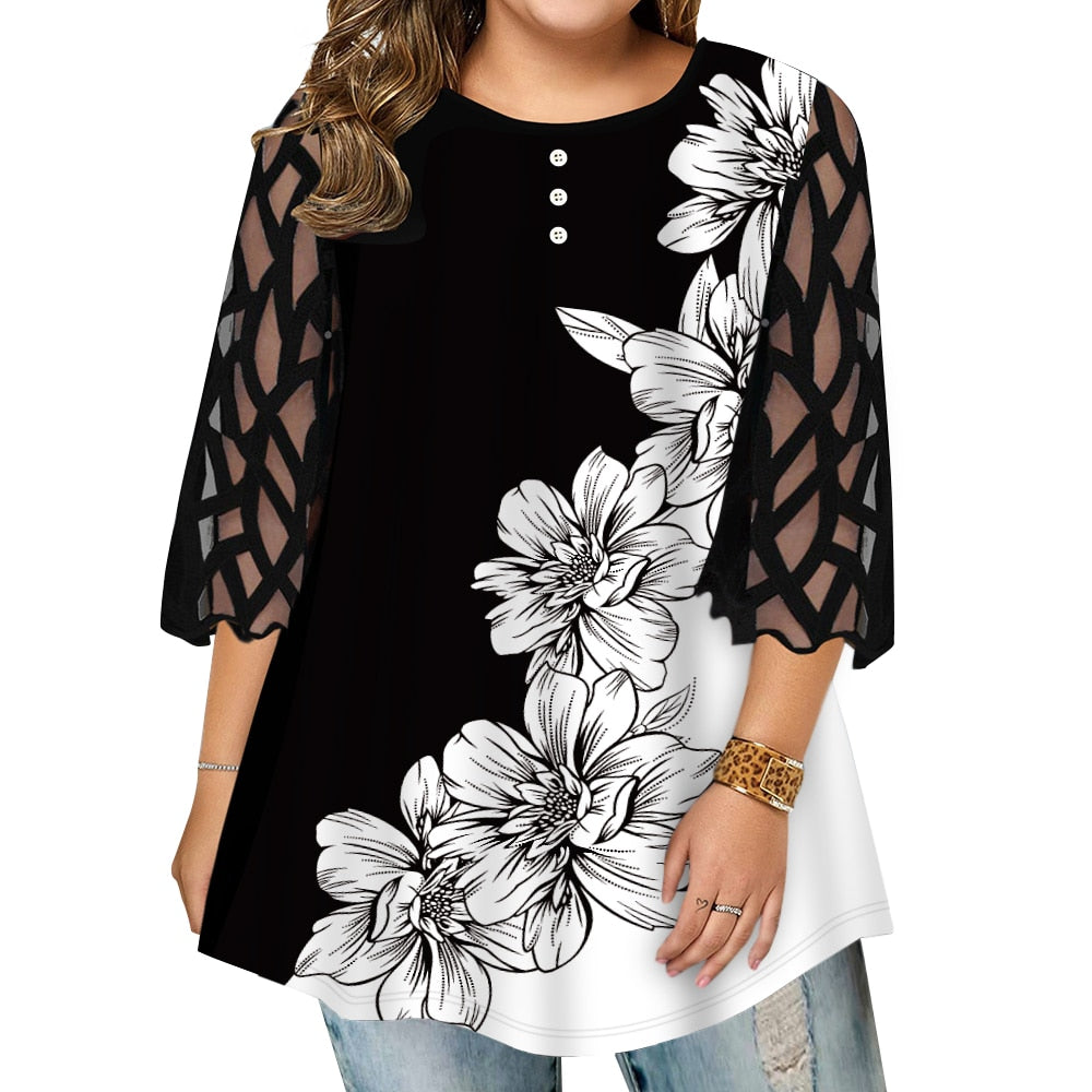 Funki Findz | Shirts | Women's Plus Splice Flower Print Blouse