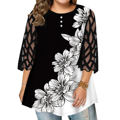 Funki Findz | Shirts | Women's Plus Splice Flower Print Blouse