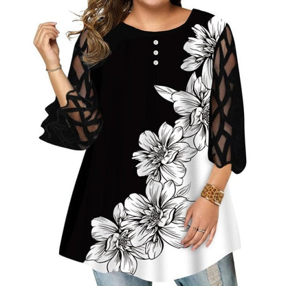 Funki Findz | Shirts | Women's Plus Splice Flower Print Blouse