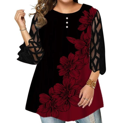 Funki Findz | Shirts | Women's Plus Splice Flower Print Blouse