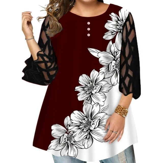 Funki Findz | Shirts | Women's Plus Splice Flower Print Blouse