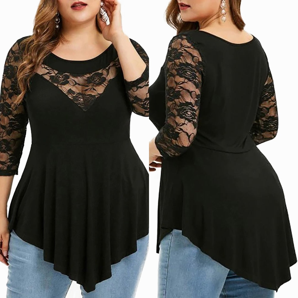 Funki Findz | Shirts | Women's Sexy Lace Spliced Plus Size Shirt