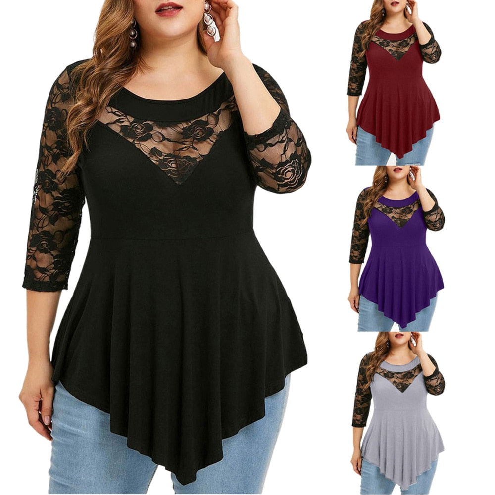 Funki Findz | Shirts | Women's Sexy Lace Spliced Plus Size Shirt