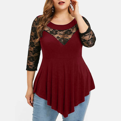 Funki Findz | Shirts | Women's Sexy Lace Spliced Plus Size Shirt