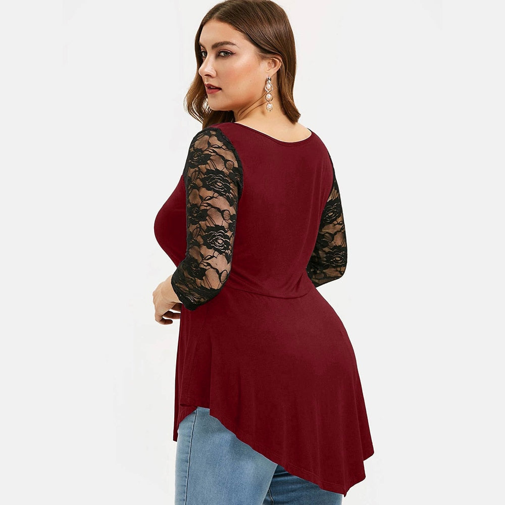 Funki Findz | Shirts | Women's Sexy Lace Spliced Plus Size Shirt