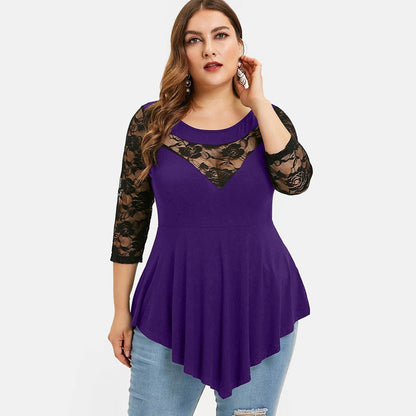 Funki Findz | Shirts | Women's Sexy Lace Spliced Plus Size Shirt