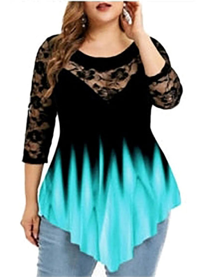 Funki Findz | Shirts | Women's Sexy Lace Spliced Plus Size Shirt