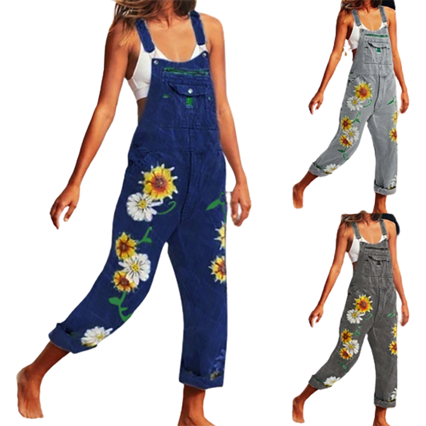 Funki Findz | Pants | Women's Denim Overalls Sunflower Print
