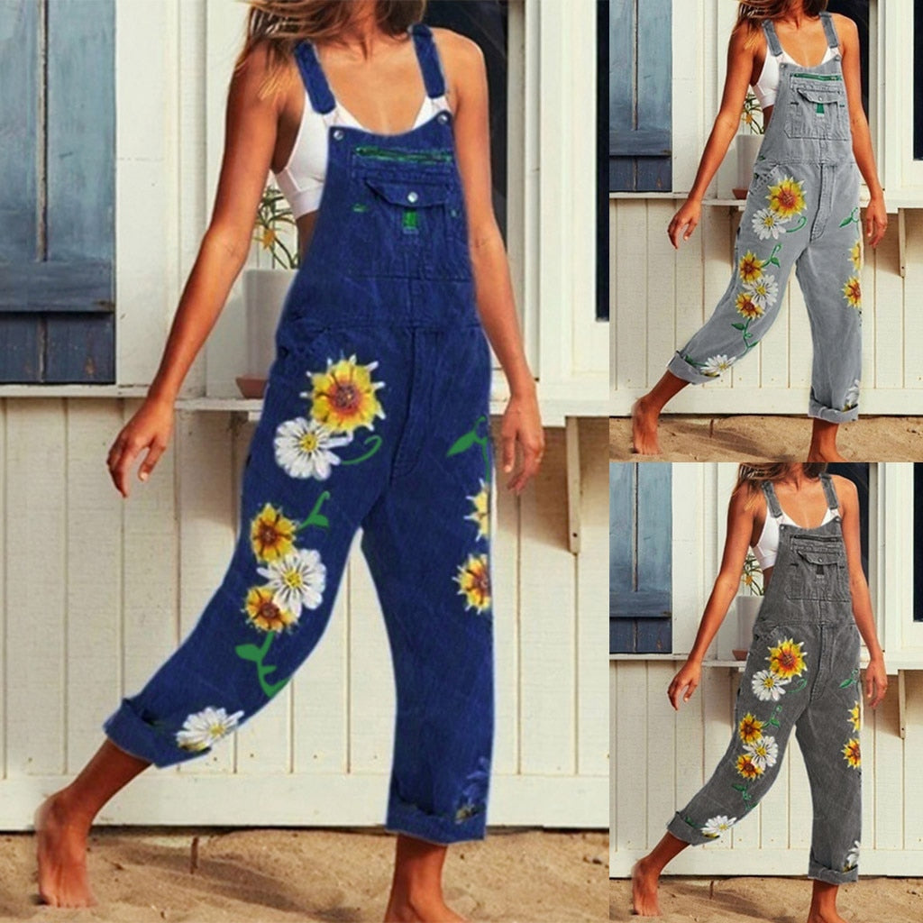 Funki Findz | Pants | Women's Sunflower Denim Bib Overalls