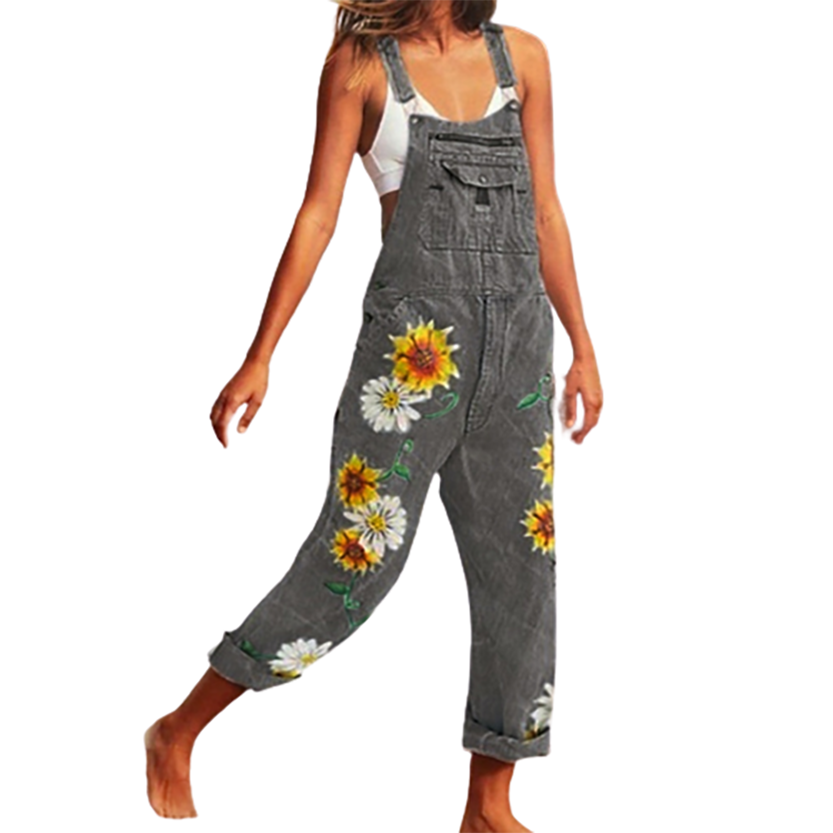 Funki Findz | Pants | Women's Denim Overalls Sunflower Print