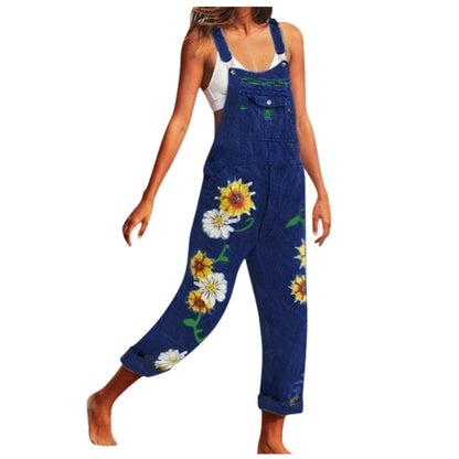 Funki Findz | Pants | Women's Denim Overalls Sunflower Print