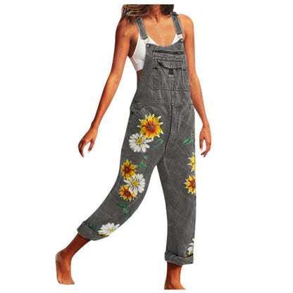 Funki Findz | Pants | Women's Denim Overalls Sunflower Print