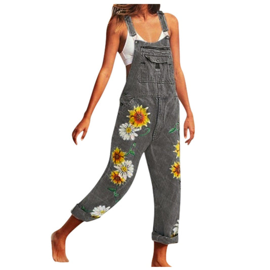 Funki Findz | Pants | Women's Denim Overalls Sunflower Print