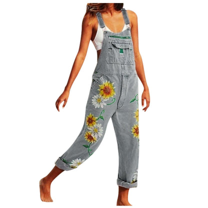 Funki Findz | Pants | Women's Denim Overalls Sunflower Print