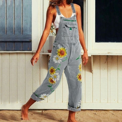 Funki Findz | Pants | Women's Denim Overalls Sunflower Print
