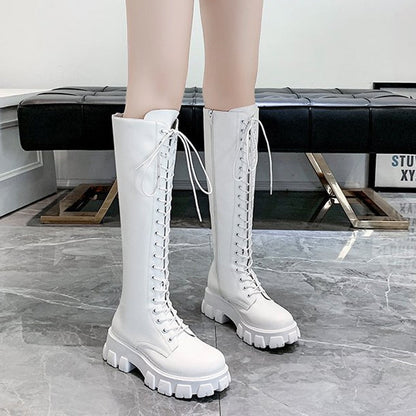 Funki Buys | Boots | Women's Long Chunky Boots | Gothic Lace Up, Zip