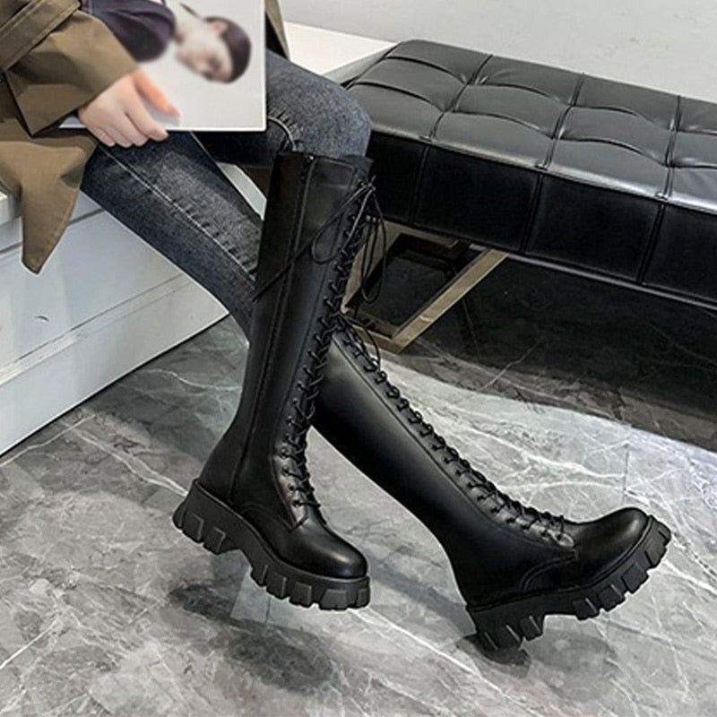 Funki Buys | Boots | Women's Long Chunky Boots | Gothic Lace Up, Zip