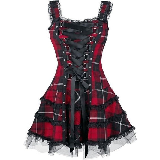 Funki Findz | Dresses | Women's Gothic Punk Plaid Mini Dress