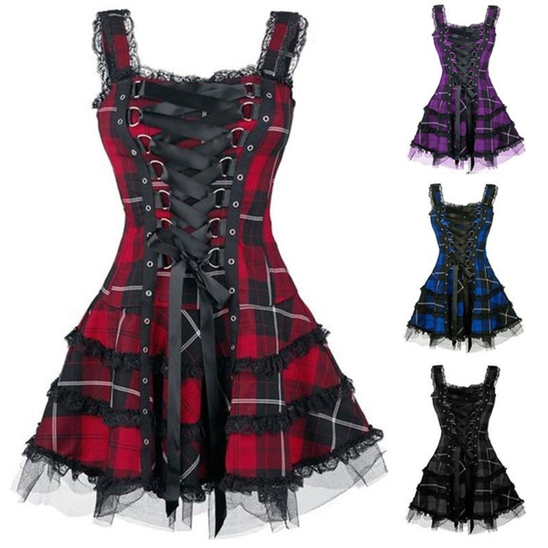 Funki Findz | Dresses | Women's Gothic Punk Plaid Mini Dress