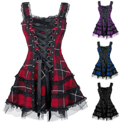 Funki Findz | Dresses | Women's Gothic Punk Plaid Mini Dress