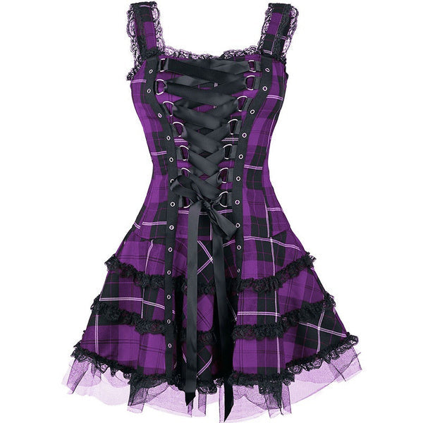 Funki Findz | Dresses | Women's Gothic Punk Plaid Mini Dress