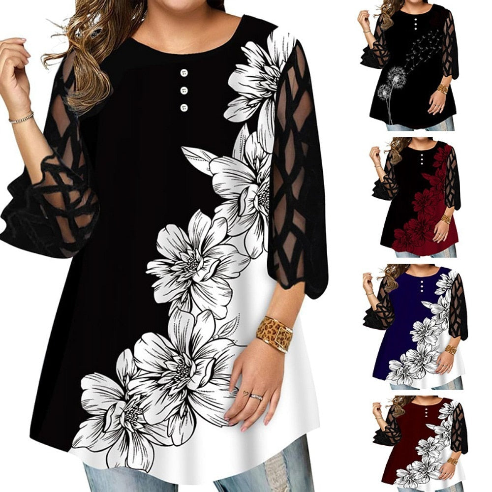 Funki Findz | Shirts | Women's Plus Splice Flower Print Blouse