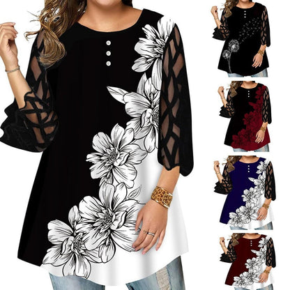 Funki Findz | Shirts | Women's Plus Splice Flower Print Blouse
