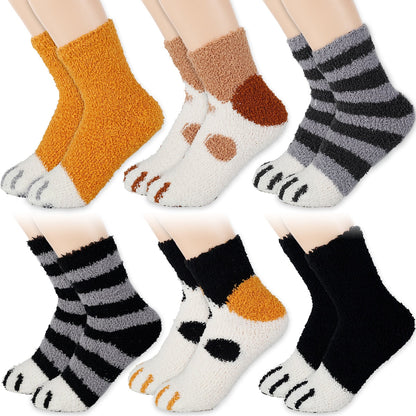 Funki Findz | Socks | Unisex Fuzzy Warm Paw Print Socks 6 Pcs