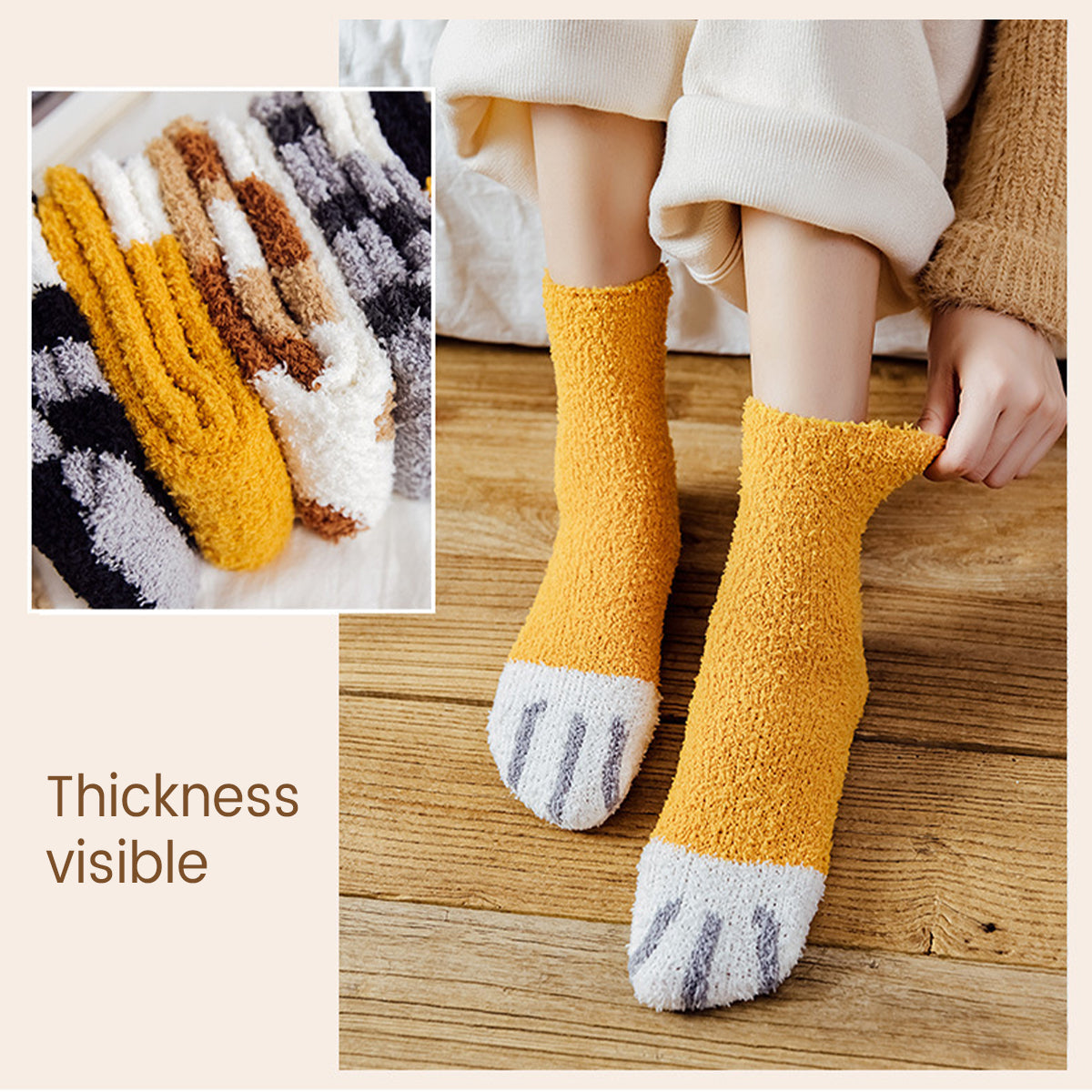 Funki Findz | Socks | Unisex Fuzzy Warm Paw Print Socks 6 Pcs