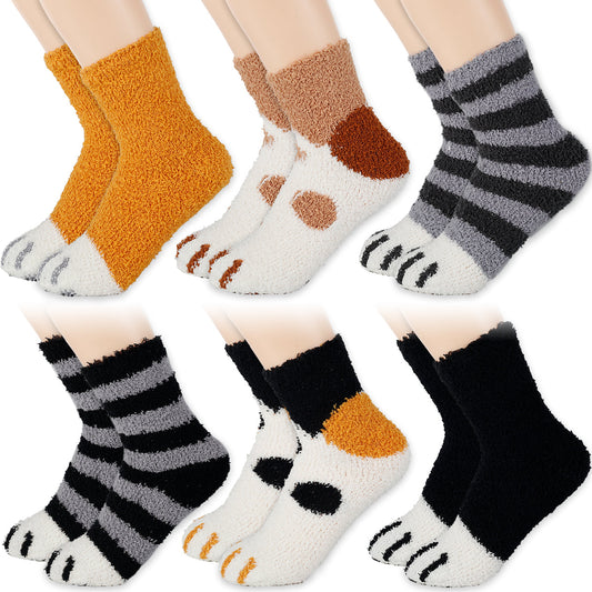 Funki Findz | Socks | Unisex Fuzzy Warm Paw Print Socks 6 Pcs