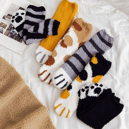 Funki Findz | Socks | Unisex Fuzzy Warm Paw Print Socks 6 Pcs