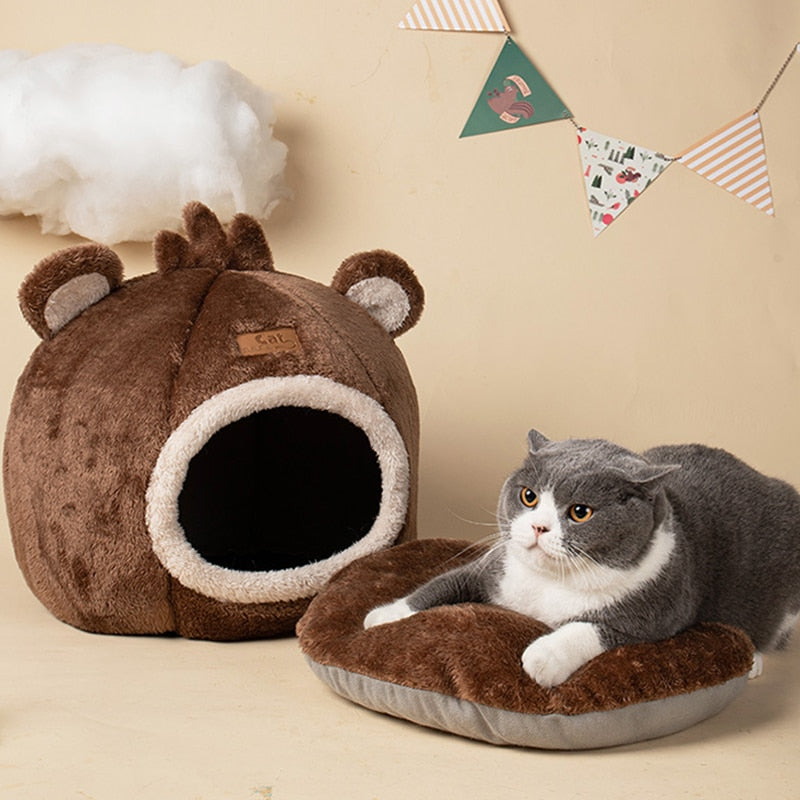 Funki Findz | Pet Beds | Cat Bed | Cute Bear Head Shaped Cat House Nest