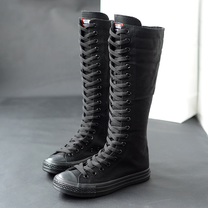 Funki Findz | Boots | Women's Lace Up Canvas Knee High Boots