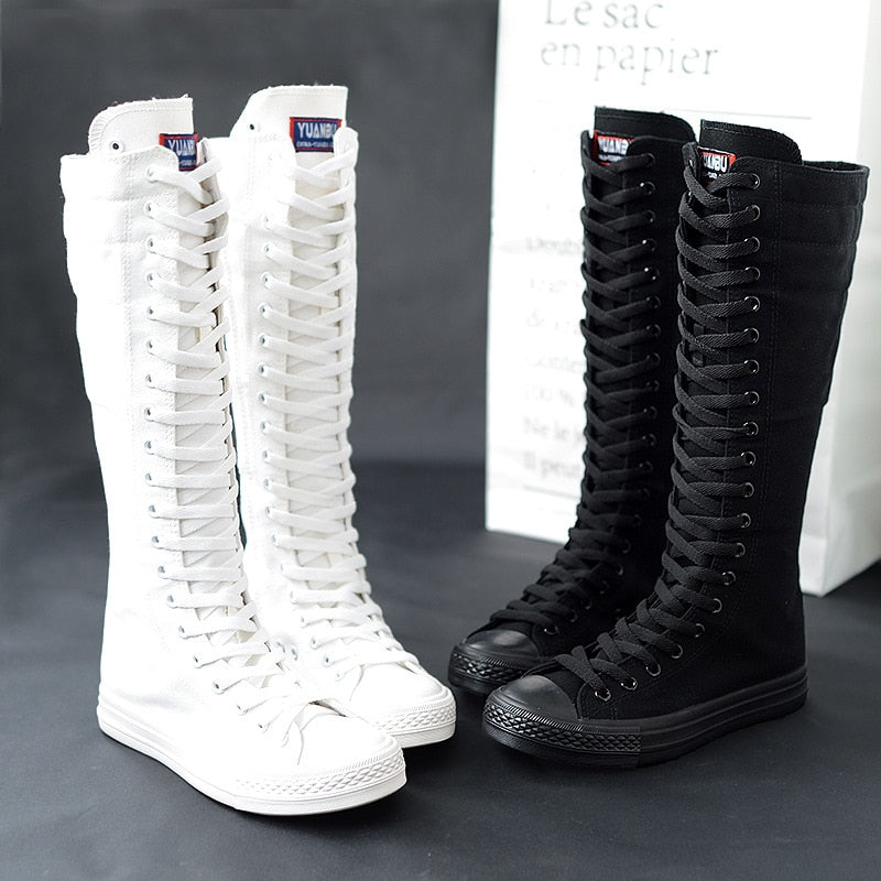 Funki Findz | Boots | Women's Lace Up Canvas Knee High Boots