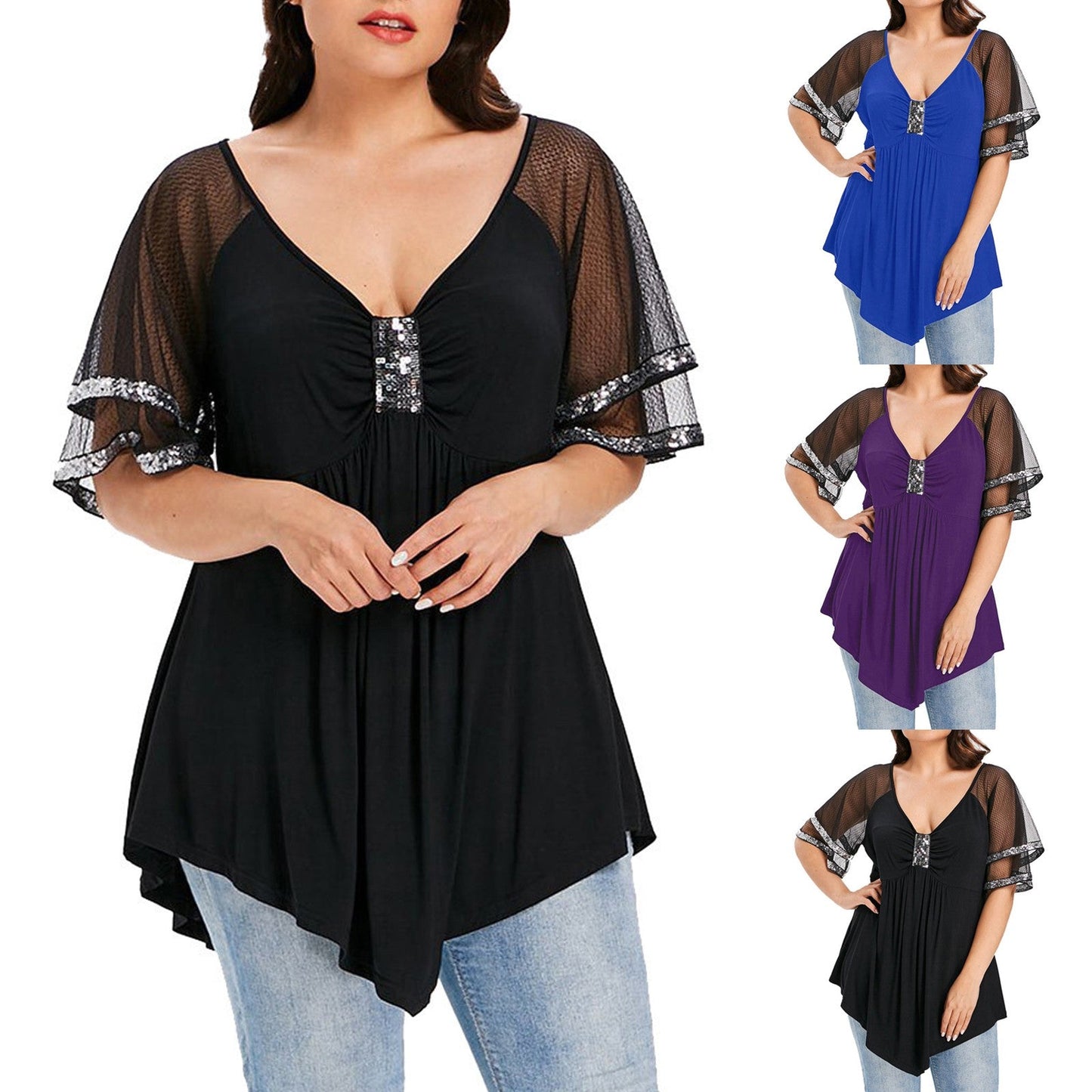 Funki Findz | Shirts | Women's Plus Size Ladies Sequinned Lace Top