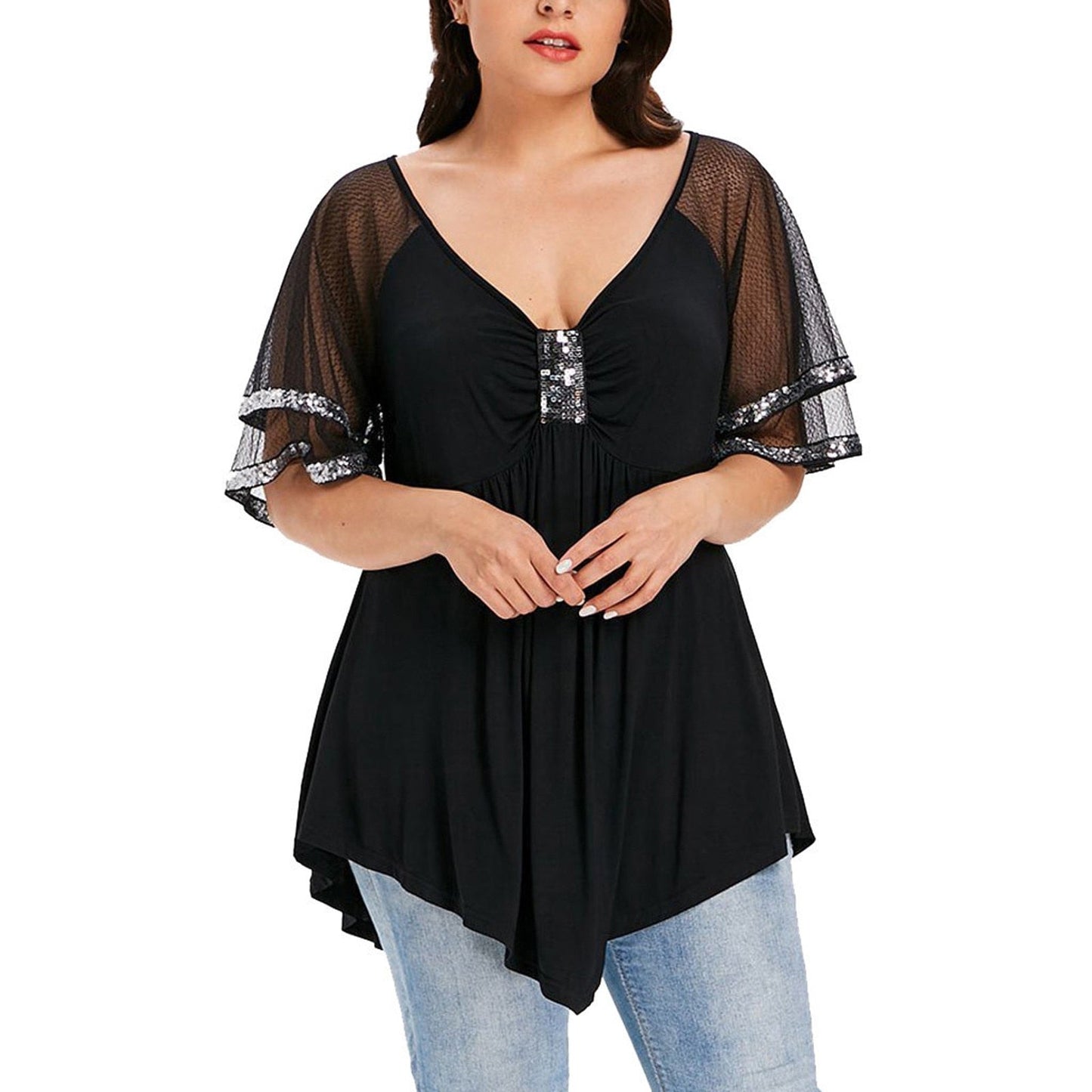 Funki Findz | Shirts | Women's Plus Size Ladies Sequinned Lace Top