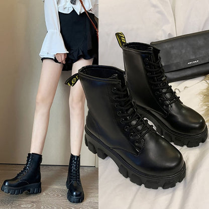 Funki Findz | Boots | Women's Black Ankle Boot | Chunky Heel