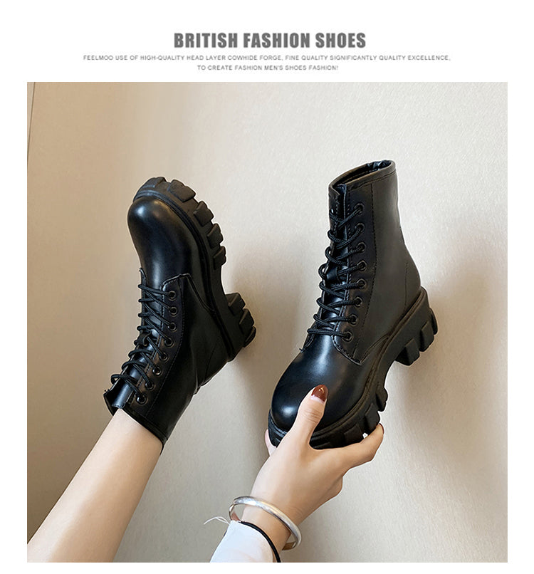 Funki Findz | Boots | Women's Black Ankle Boot | Chunky Heel