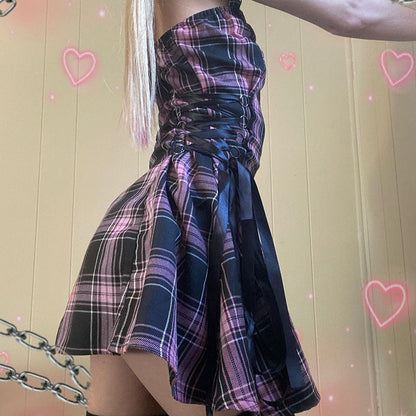 Funki Findz | Dresses | Women's Fairy Grunge Plaid Mini Dress